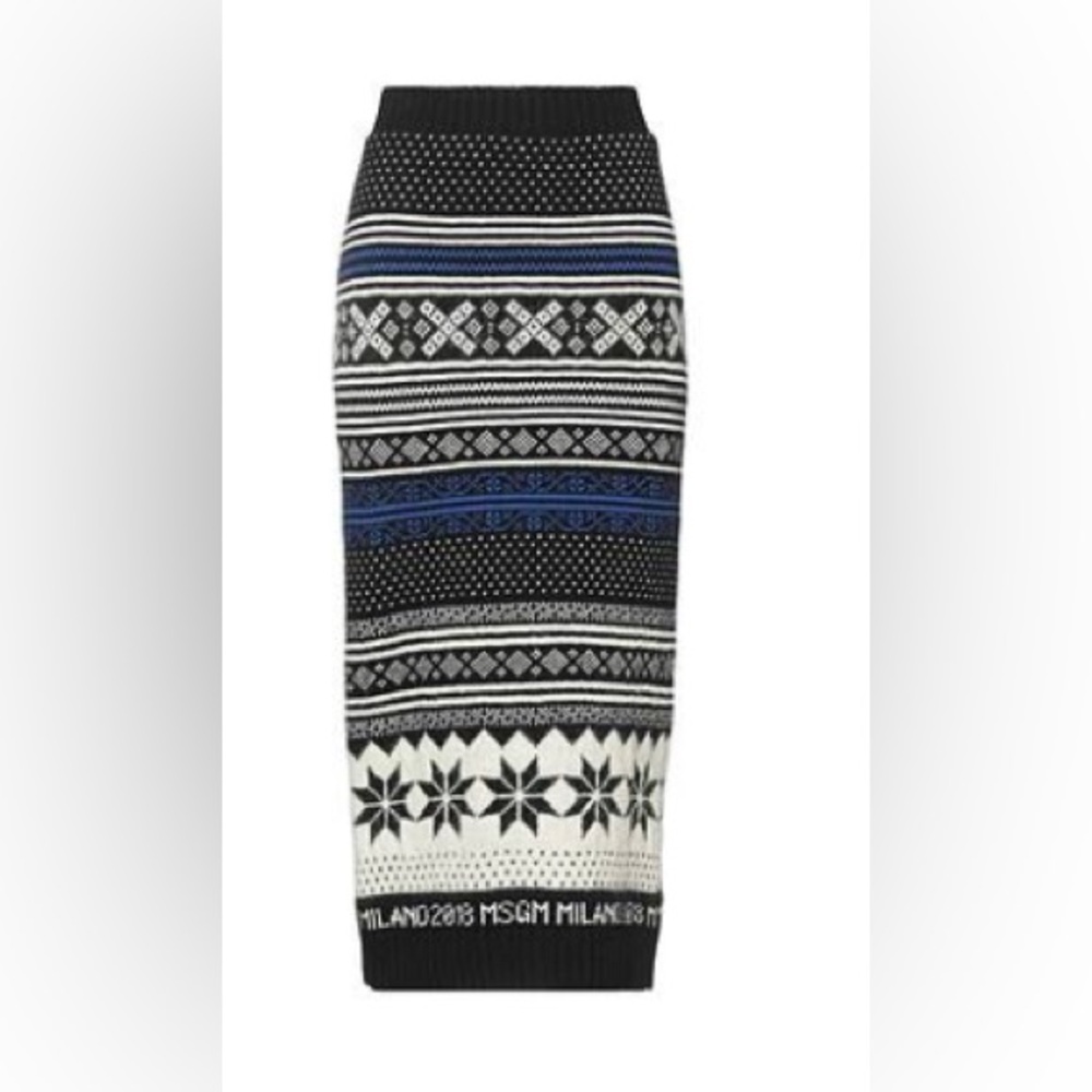 MSGM Black and Blue knitted Geometric Pencil Skirt